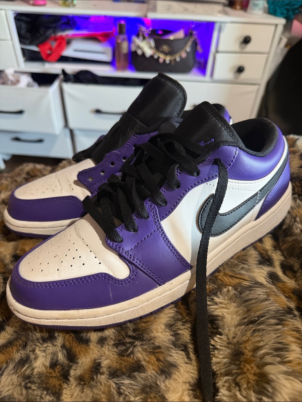 Jordan Men’s Low Top Sneakers — Purple, White, Black